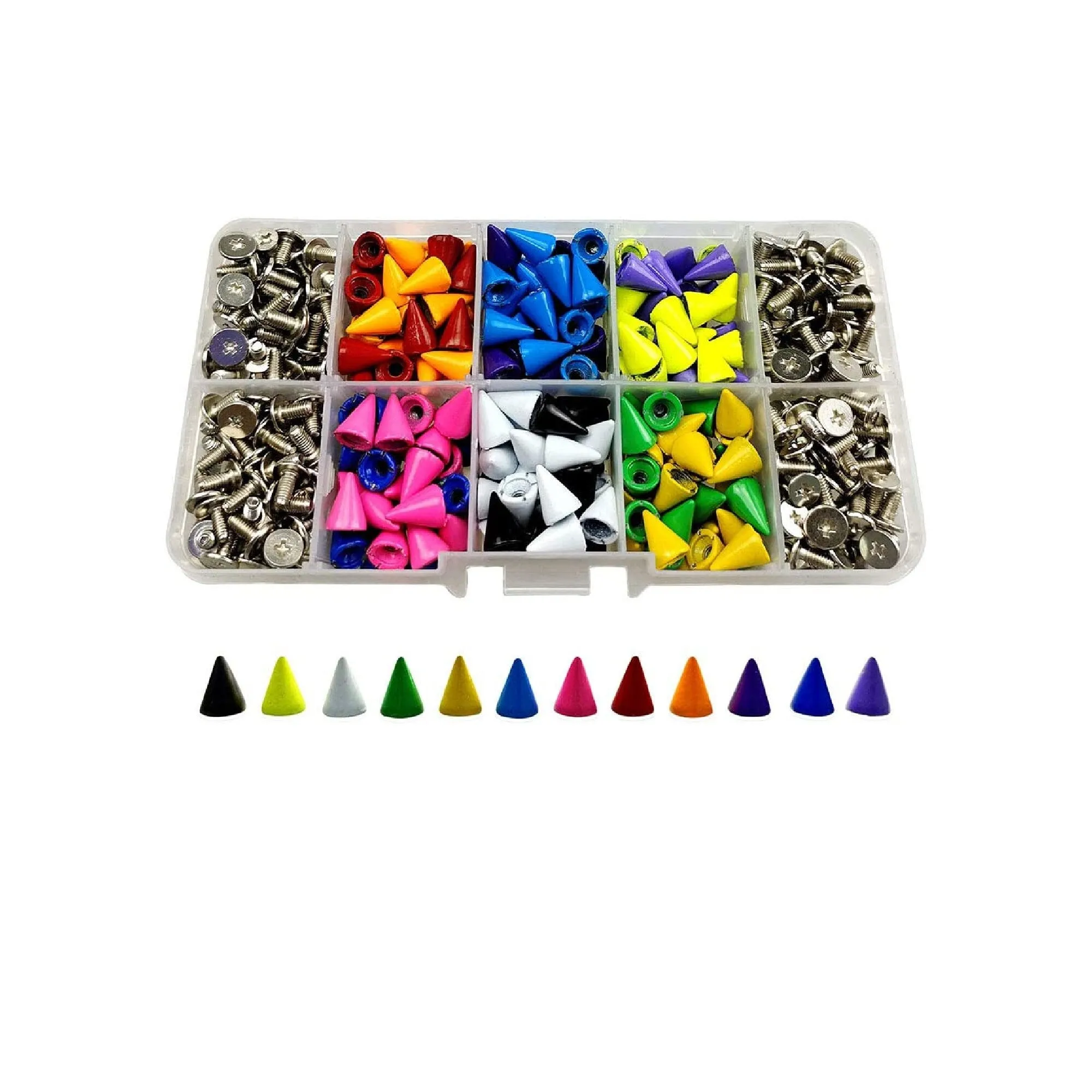 240 Set Colorful Bullet Cone Spikes 10mm Punk Metal Screw Back Rivets for Handbag  Belt Shoes  DIY Leather Craft Findings