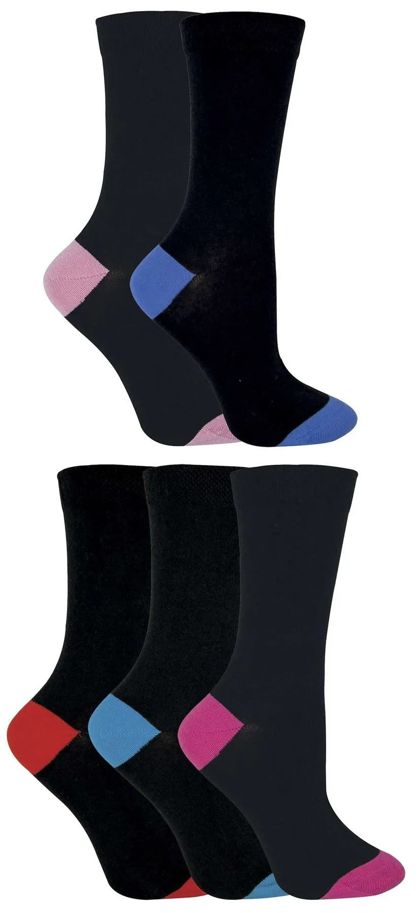 5 Pairs Ladies Coloured Heel & Toe Socks (CS1)