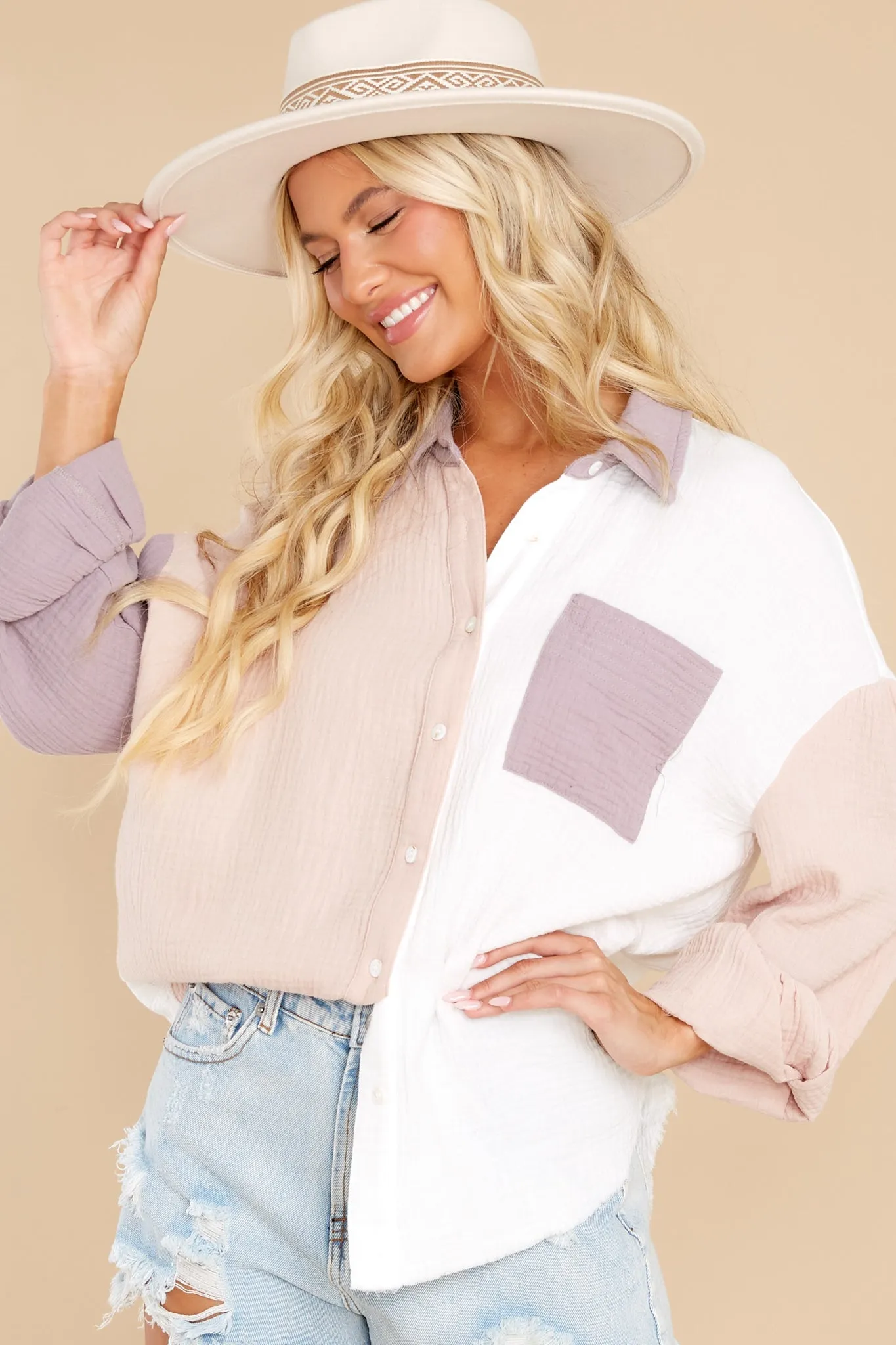 A Different World Blush Colorblock Top