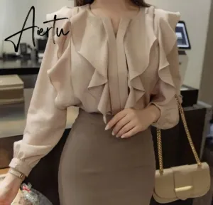 Aiertu Female Fashion Korea Chic Tops Blusas Women Long Sleeve Elegant Basic Wear Office Lady Work Bow Tie Shirt Blouses