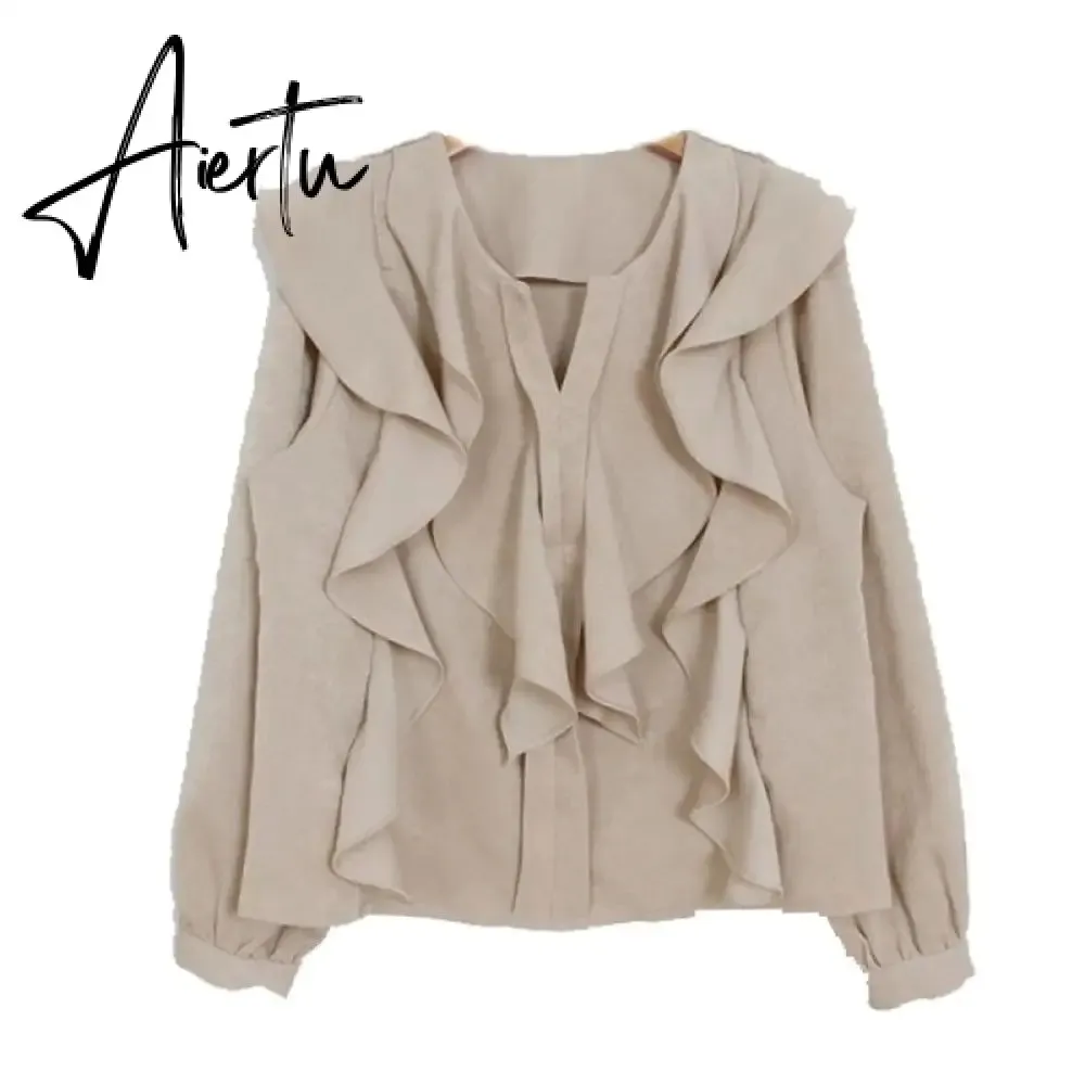 Aiertu Female Fashion Korea Chic Tops Blusas Women Long Sleeve Elegant Basic Wear Office Lady Work Bow Tie Shirt Blouses