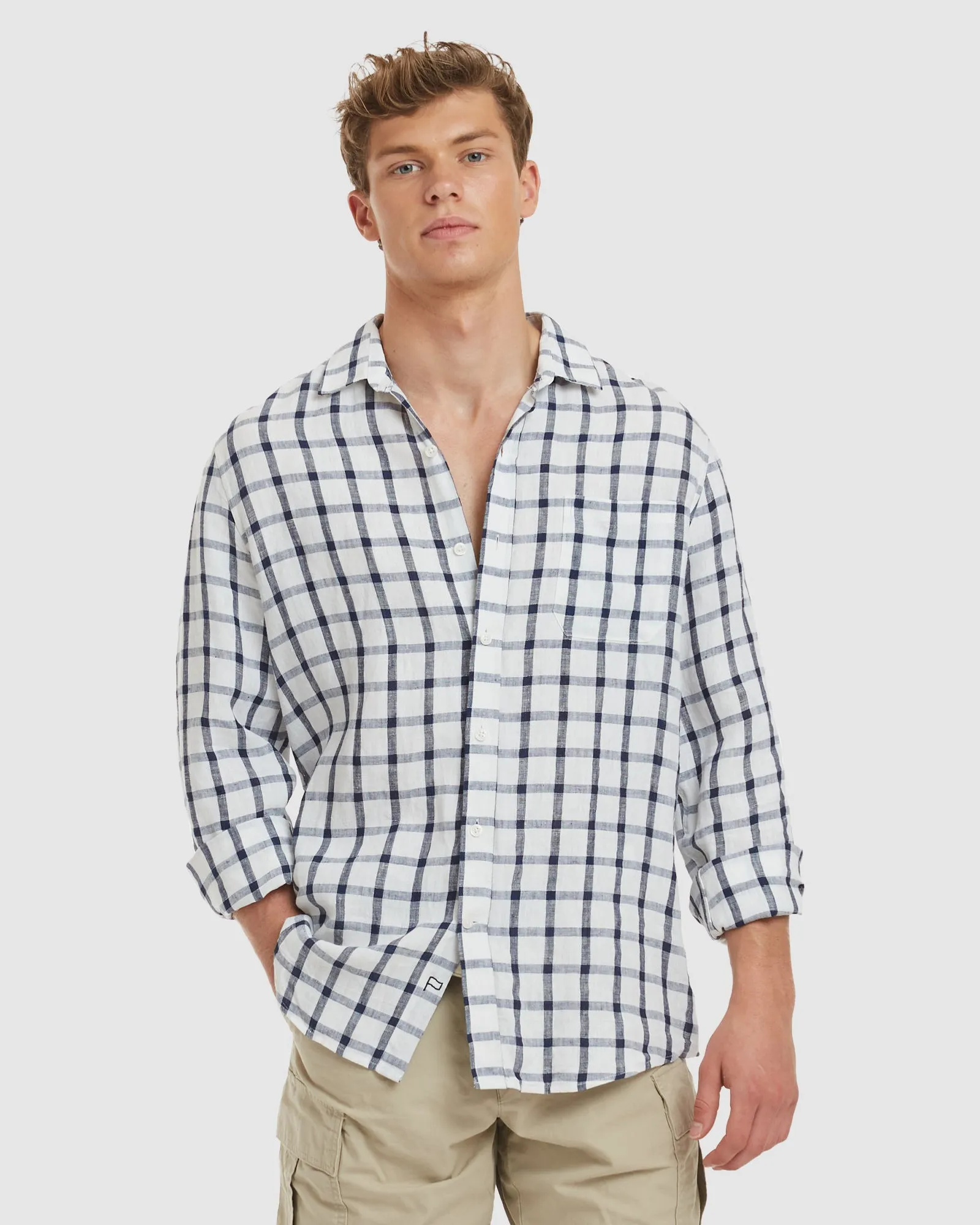 Antibes Blue Grid Linen Shirt - Casual Fit