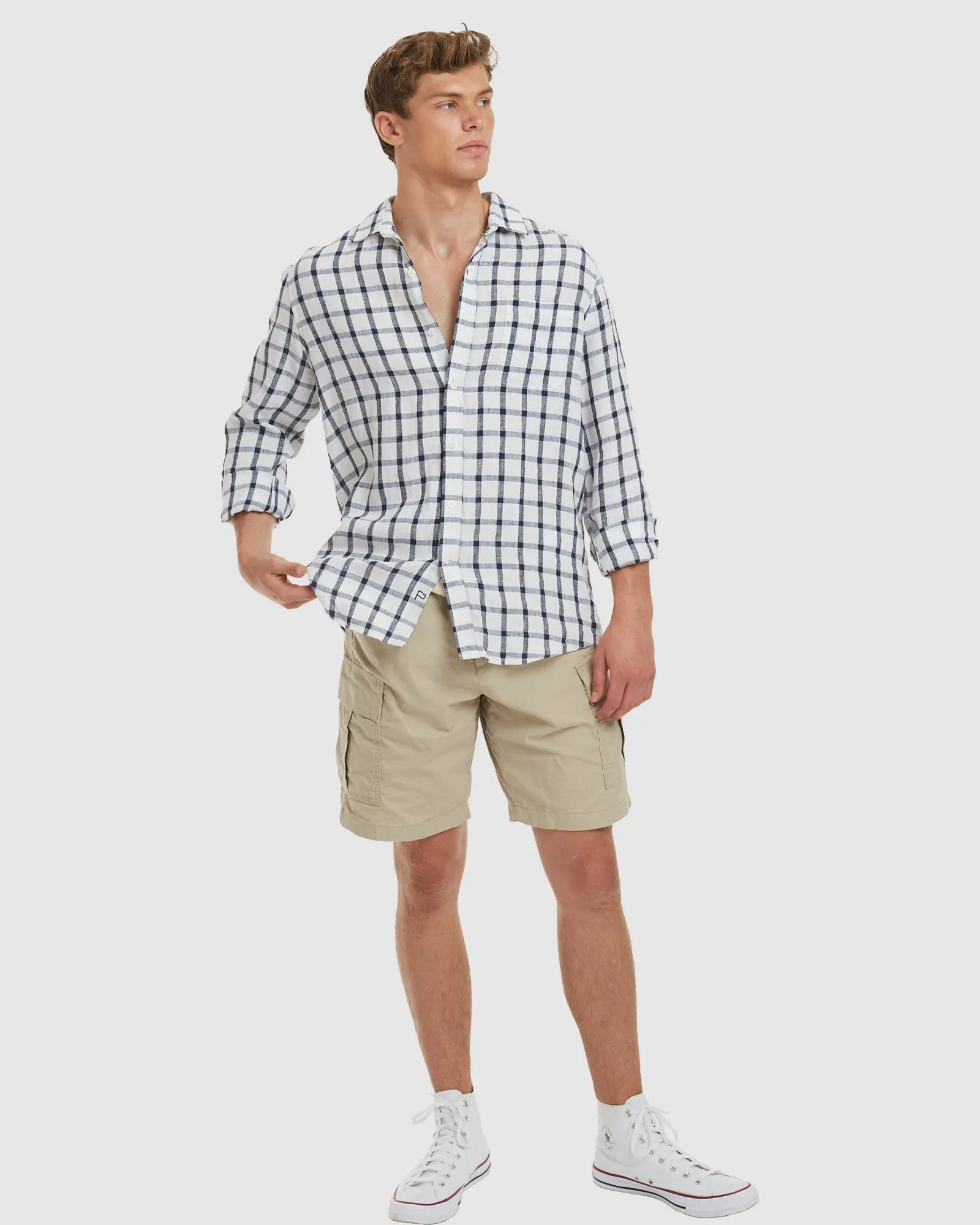 Antibes Blue Grid Linen Shirt - Casual Fit