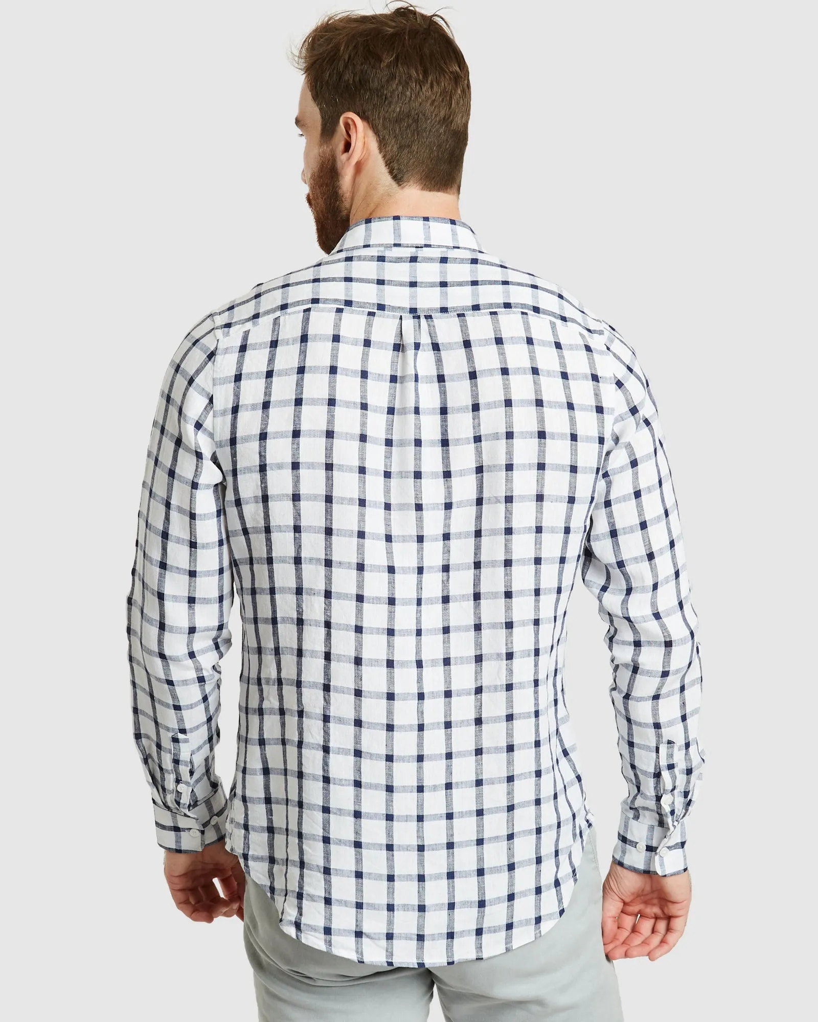 Antibes Blue Grid Linen Shirt - Casual Fit