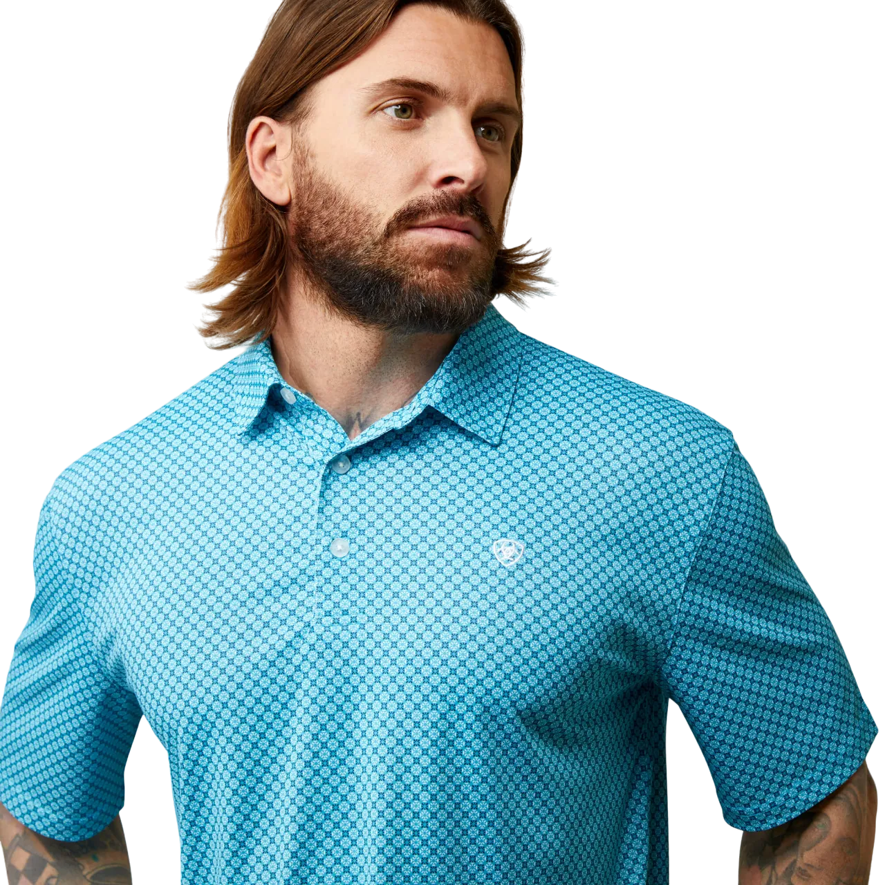 Ariat Men's Peacock Blue All Over Print Polo