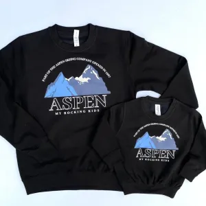 Aspen Ski Print Mum & Kid Matching Black Sweatshirts