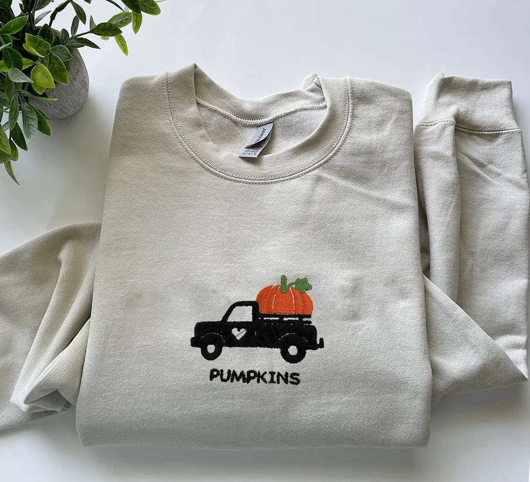 Autumn Embroidered Sweatshirt,Halloween Embroidered Varsity Crewneck Sweatshirt,Fall ,Pumpkin Fall Halloween Witch Spooky Season  Crewneck