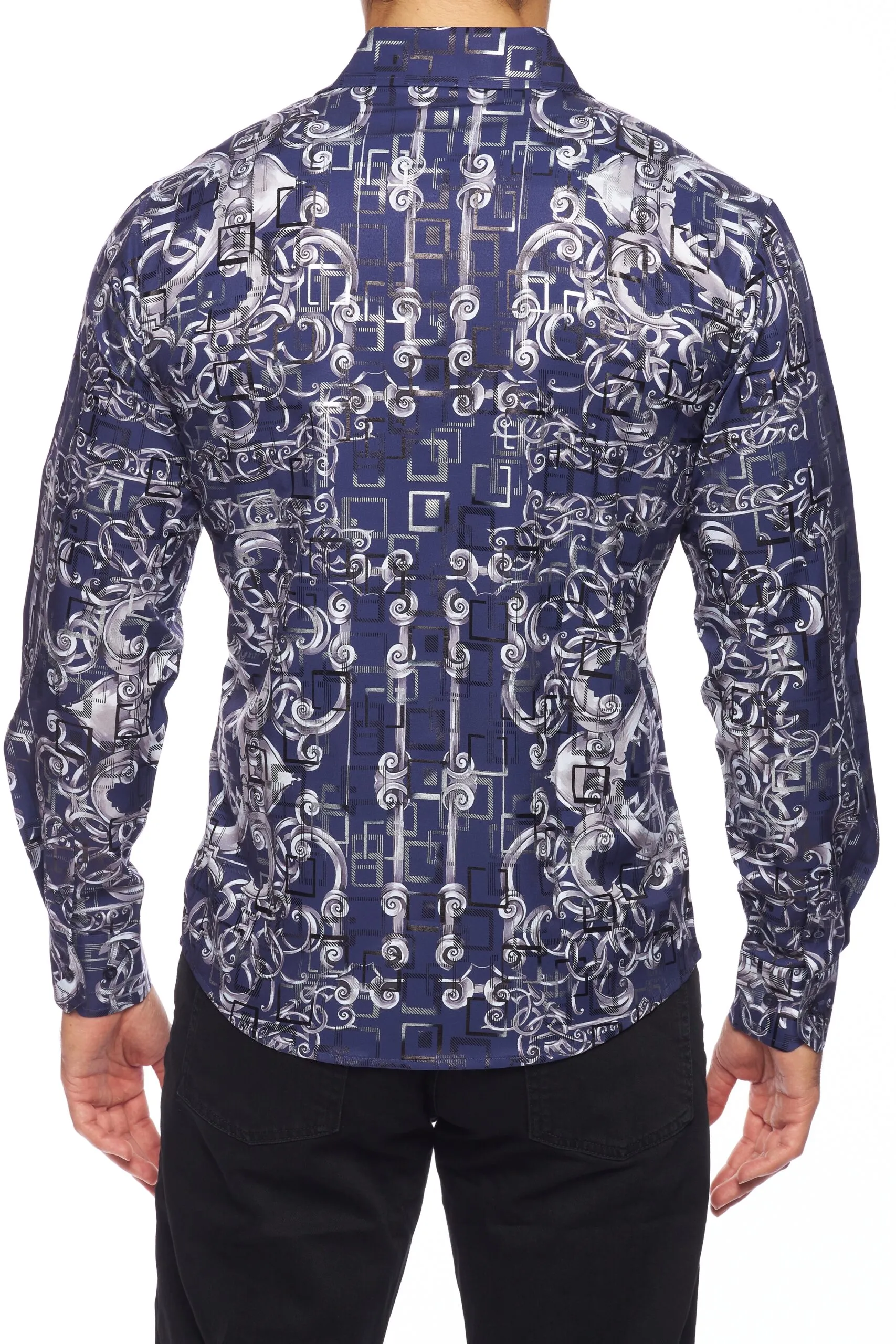 Avalon Men's Slim Fit Printed Blue Shirt