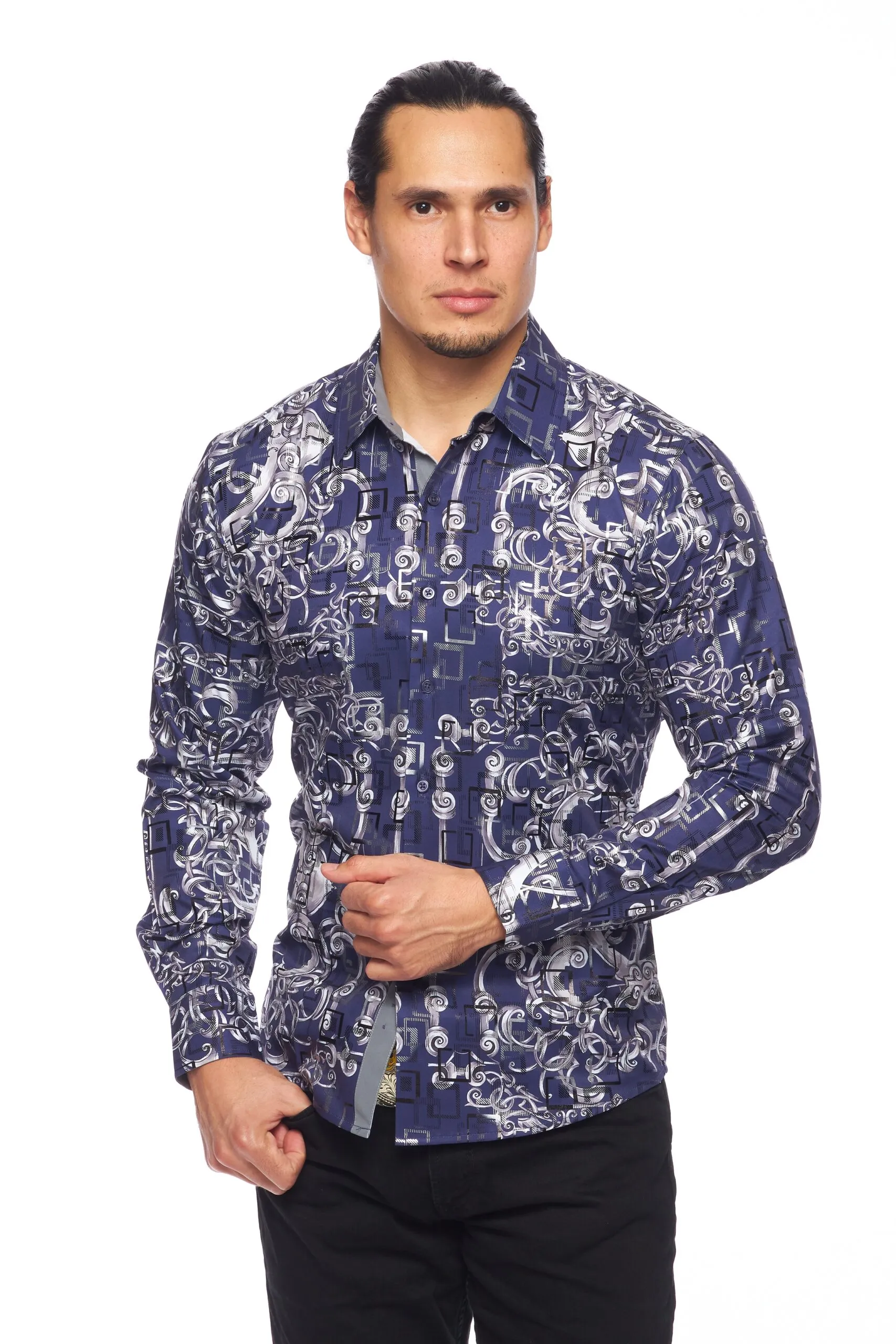 Avalon Men's Slim Fit Printed Blue Shirt