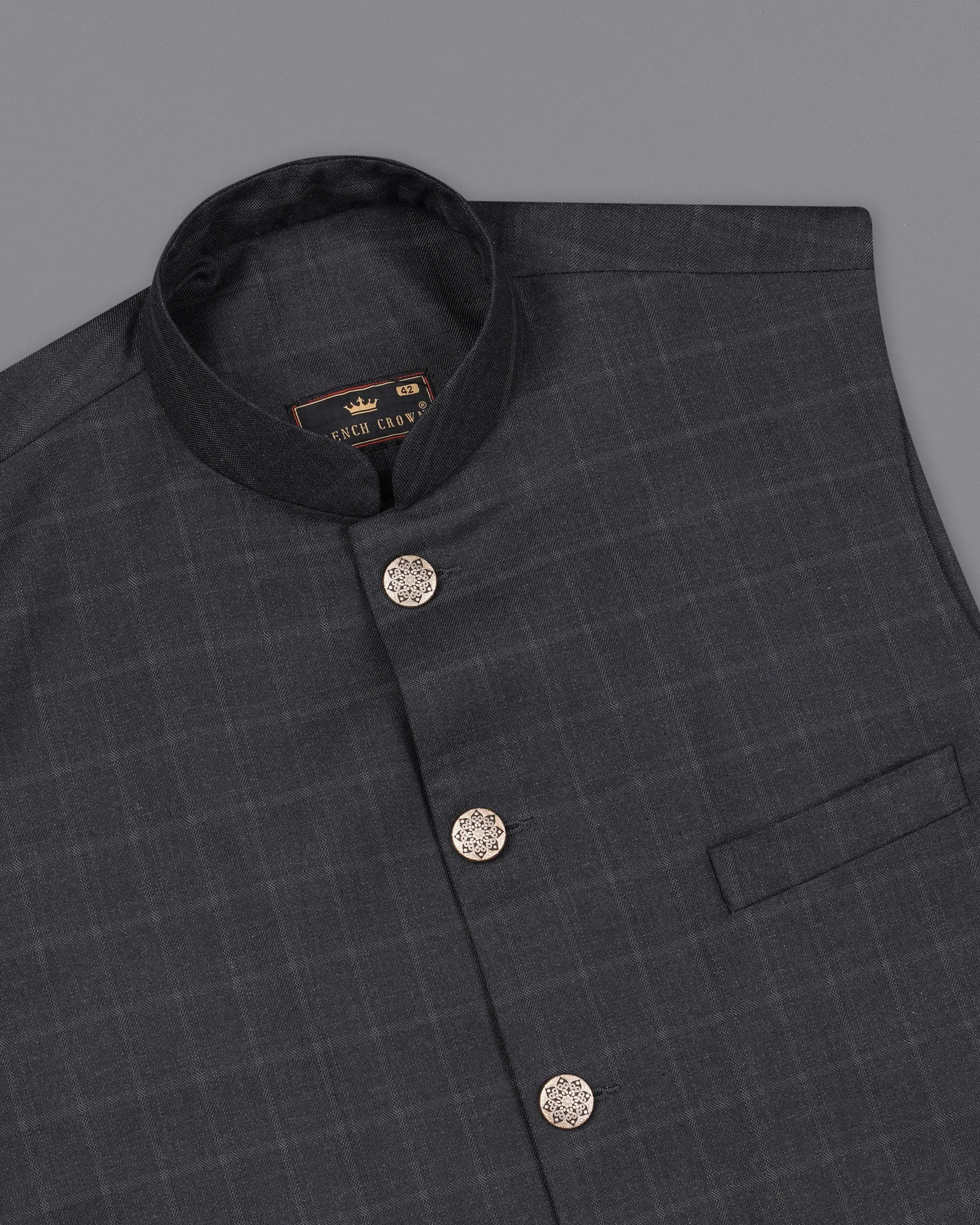 Bastille Light Black Windowpane Bandhgala Nehru Jacket