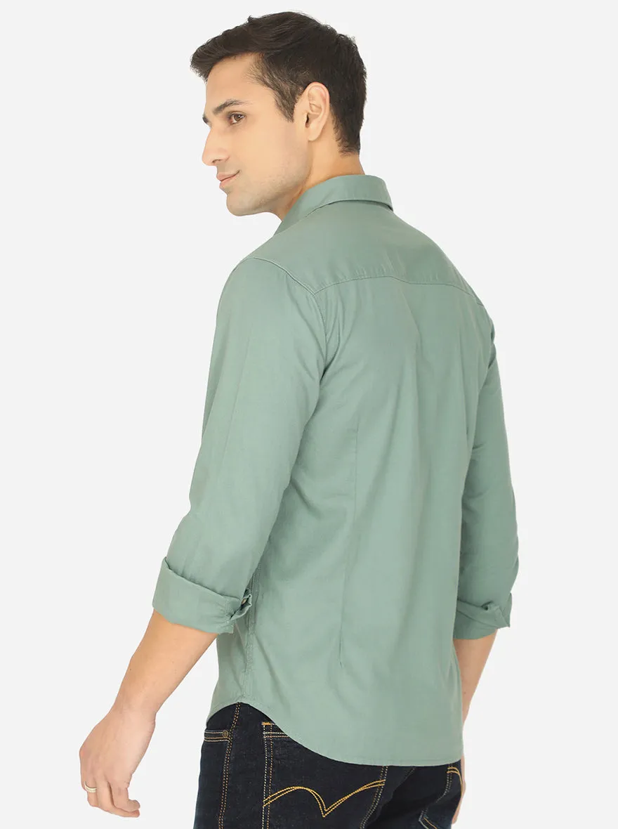 Berry Green Solid Slim Fit Semi Casual Shirt | Greenfibre