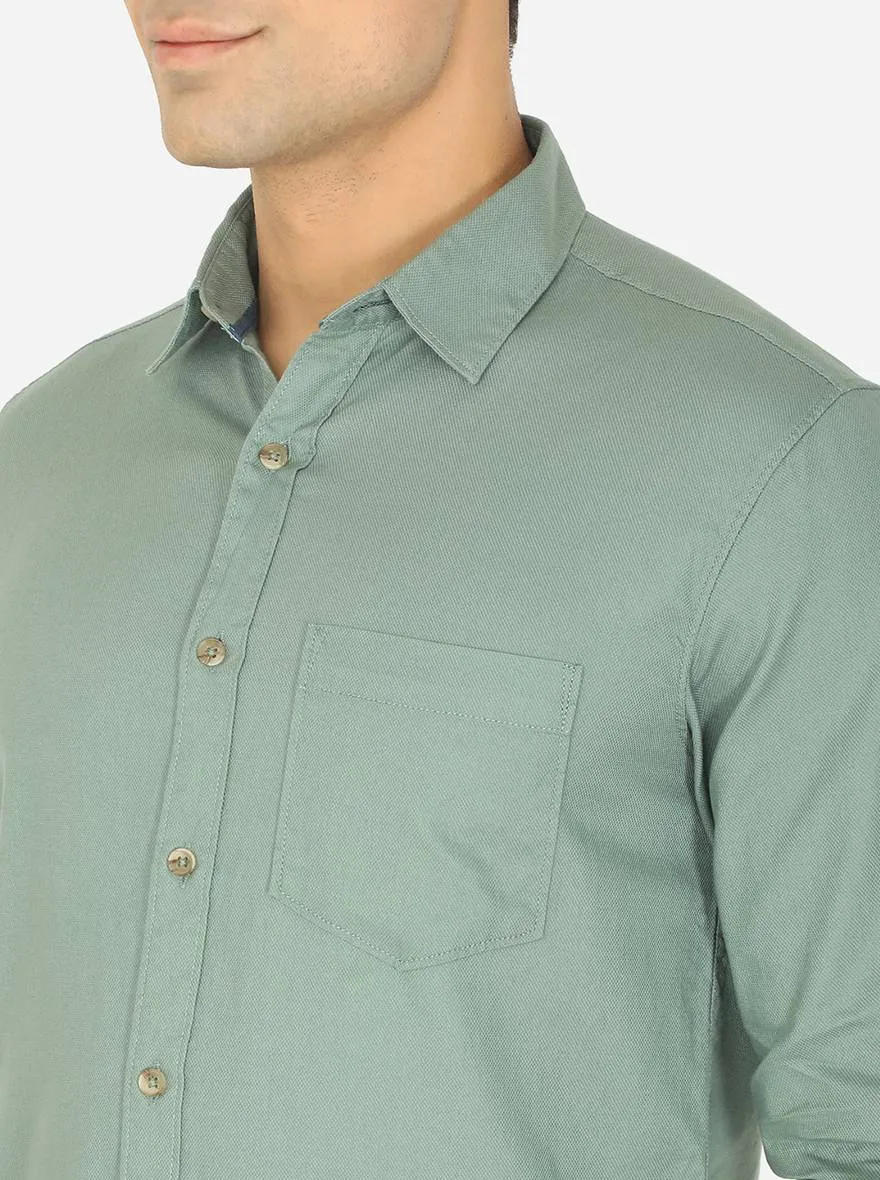 Berry Green Solid Slim Fit Semi Casual Shirt | Greenfibre