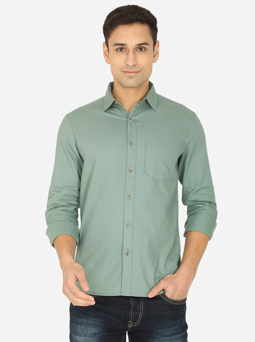 Berry Green Solid Slim Fit Semi Casual Shirt | Greenfibre