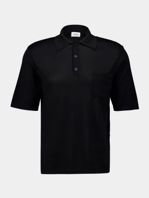 Black Short-Sleeved Wool Polo Shirt