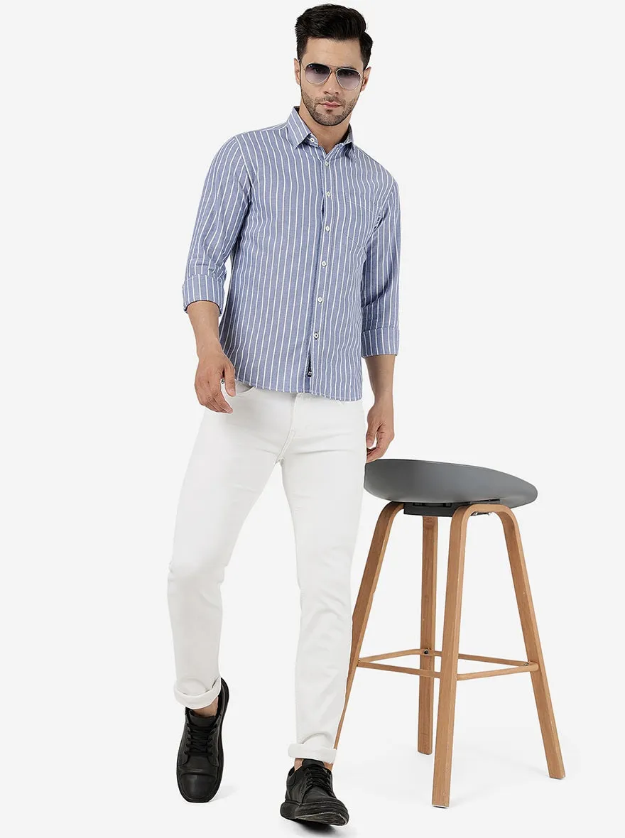 Blue Striped Slim Fit Casual Shirt | Greenfibre