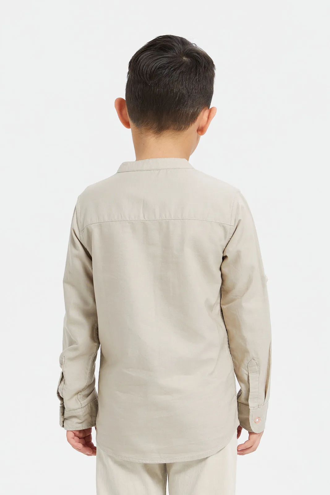 Boys Beige Mandarin Casual Shirt