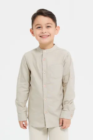 Boys Beige Mandarin Casual Shirt