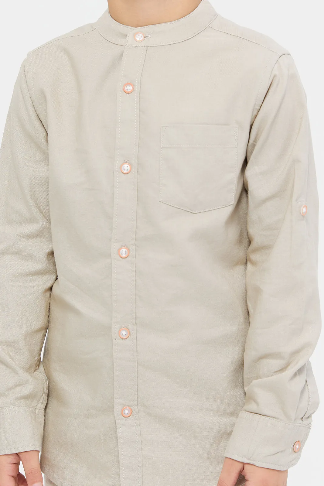 Boys Beige Mandarin Casual Shirt