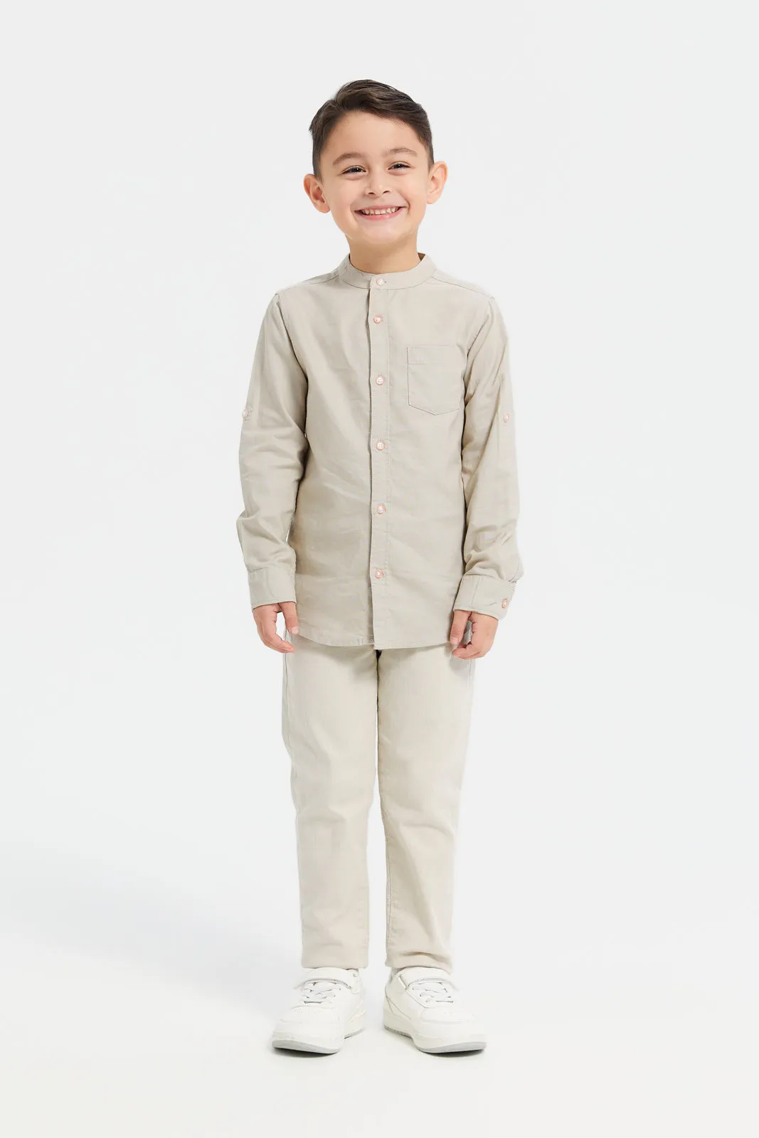 Boys Beige Mandarin Casual Shirt