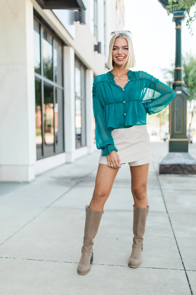 Breathe Deeper Jade Sheer Ruched Blouse FINAL SALE