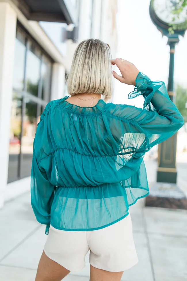 Breathe Deeper Jade Sheer Ruched Blouse FINAL SALE