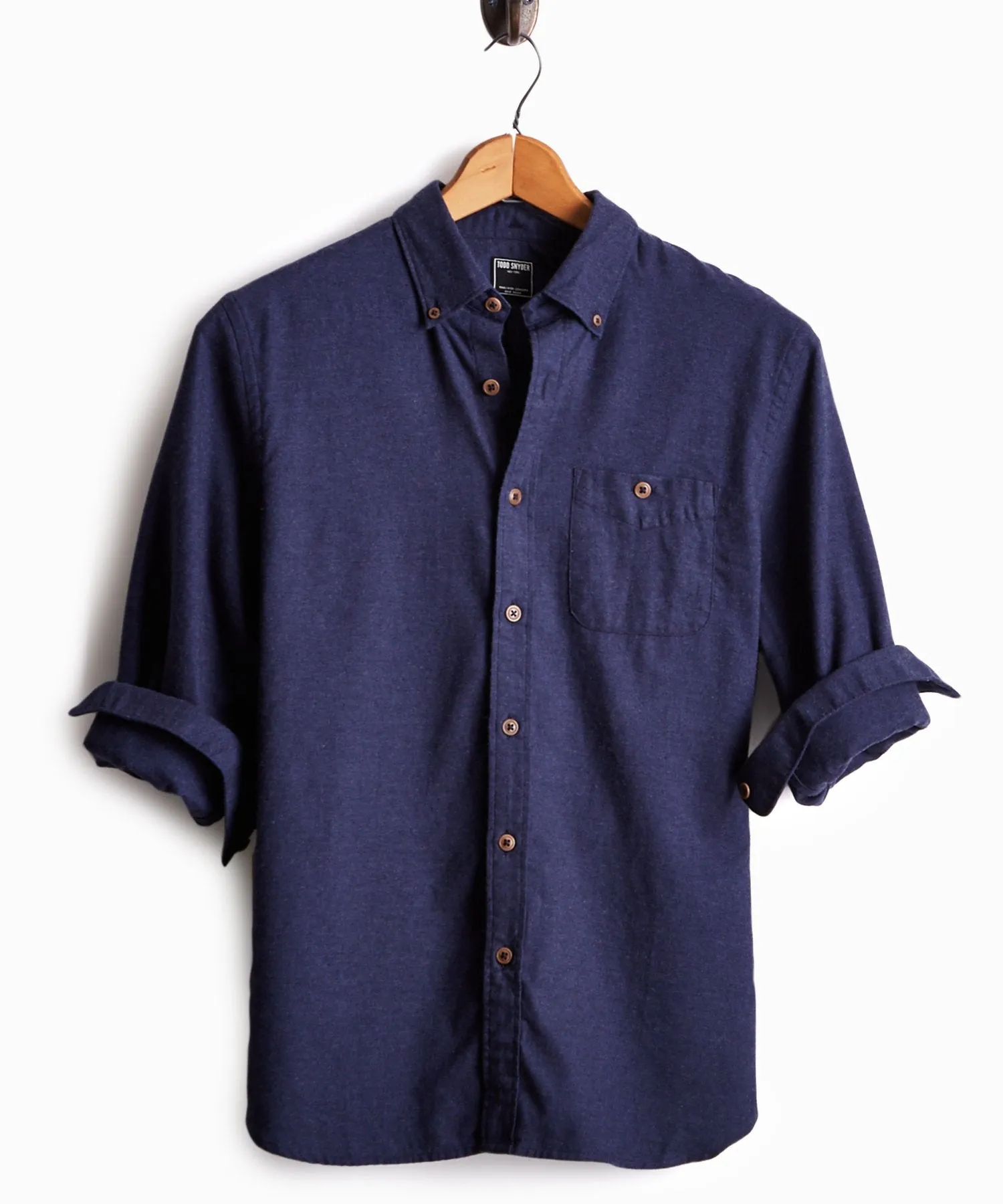 Brushed Cotton Cashmere Twill Shirt in Navy