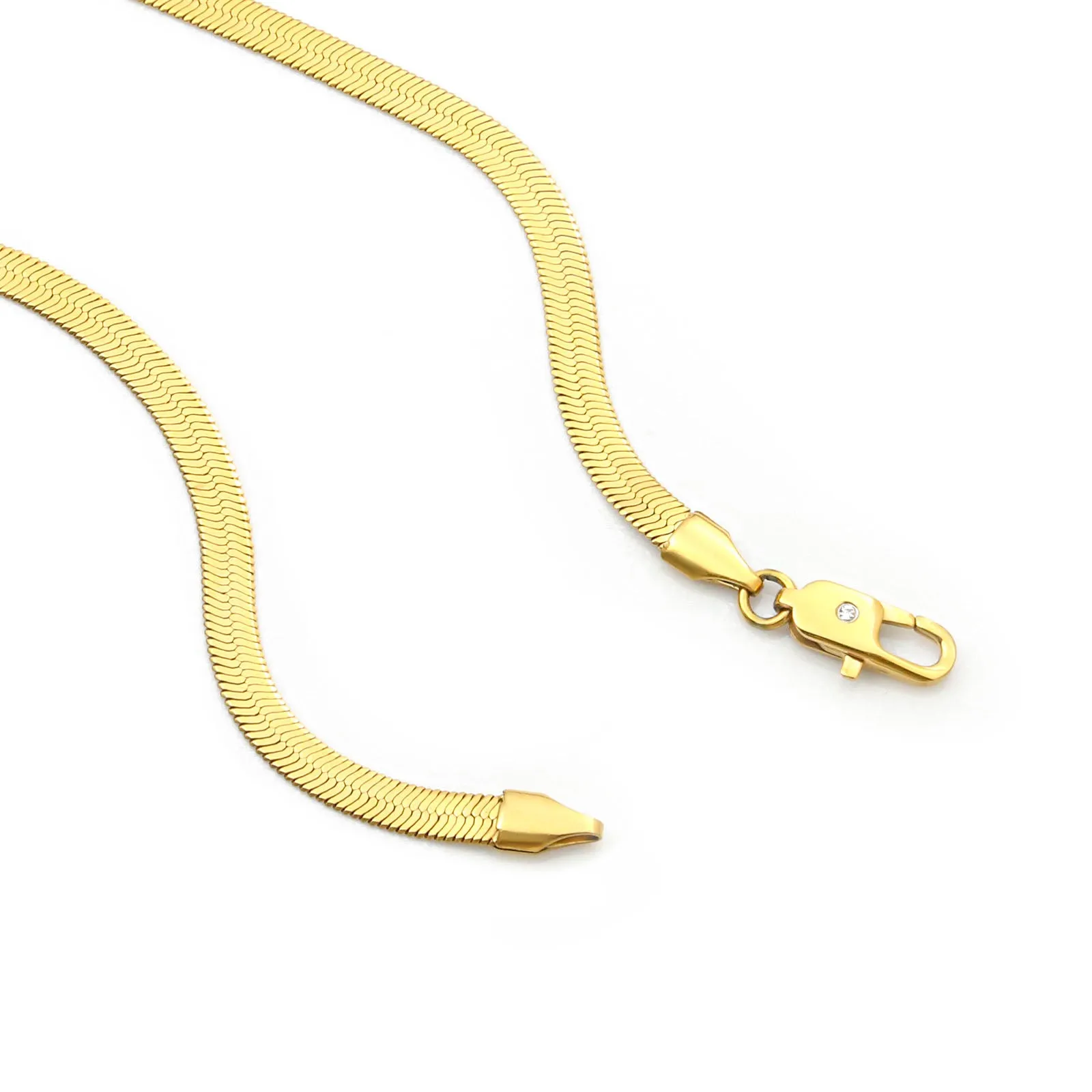 C004G B.Tiff 4mm Herringbone 18K Gold Plated Chain Necklace