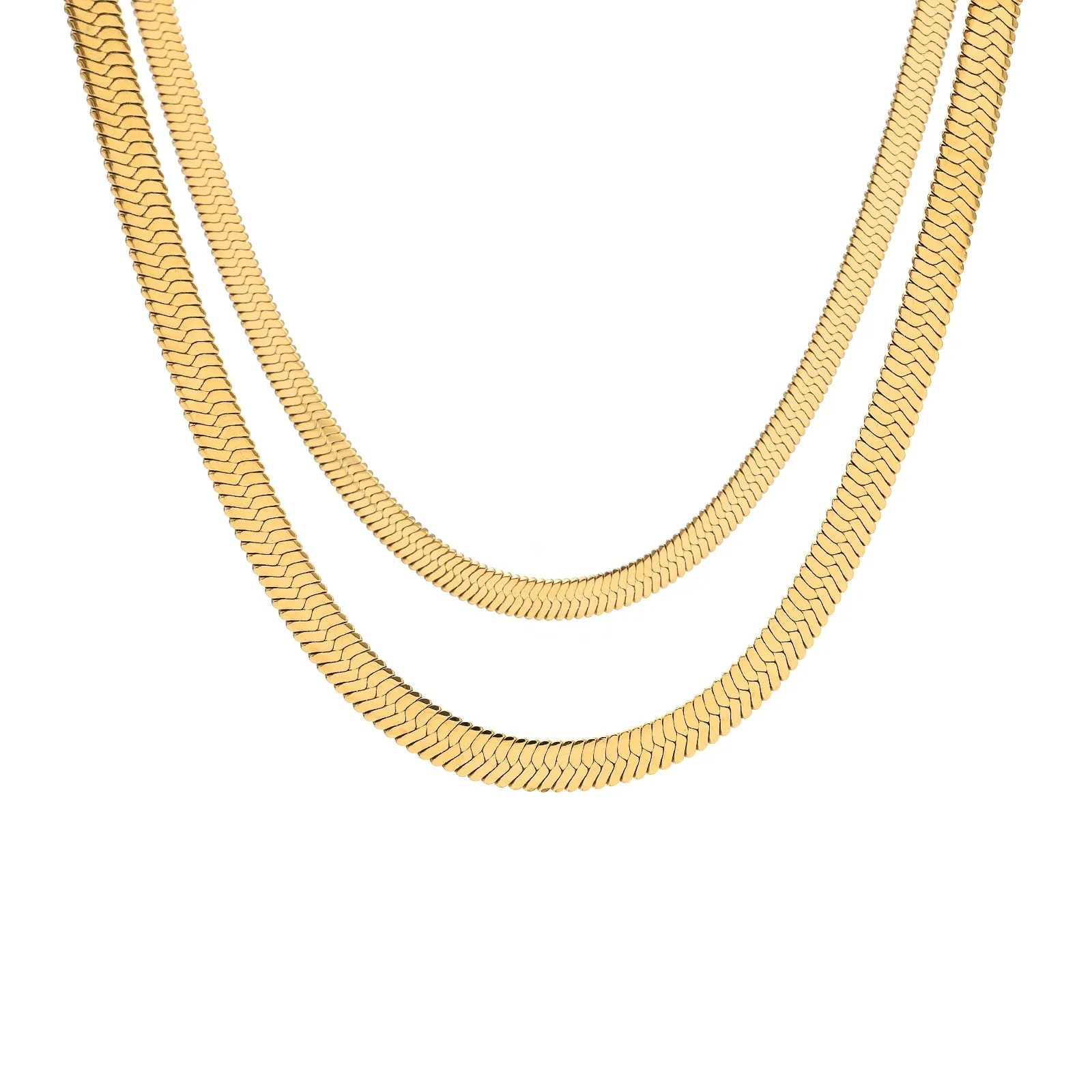 C004G B.Tiff 4mm Herringbone 18K Gold Plated Chain Necklace