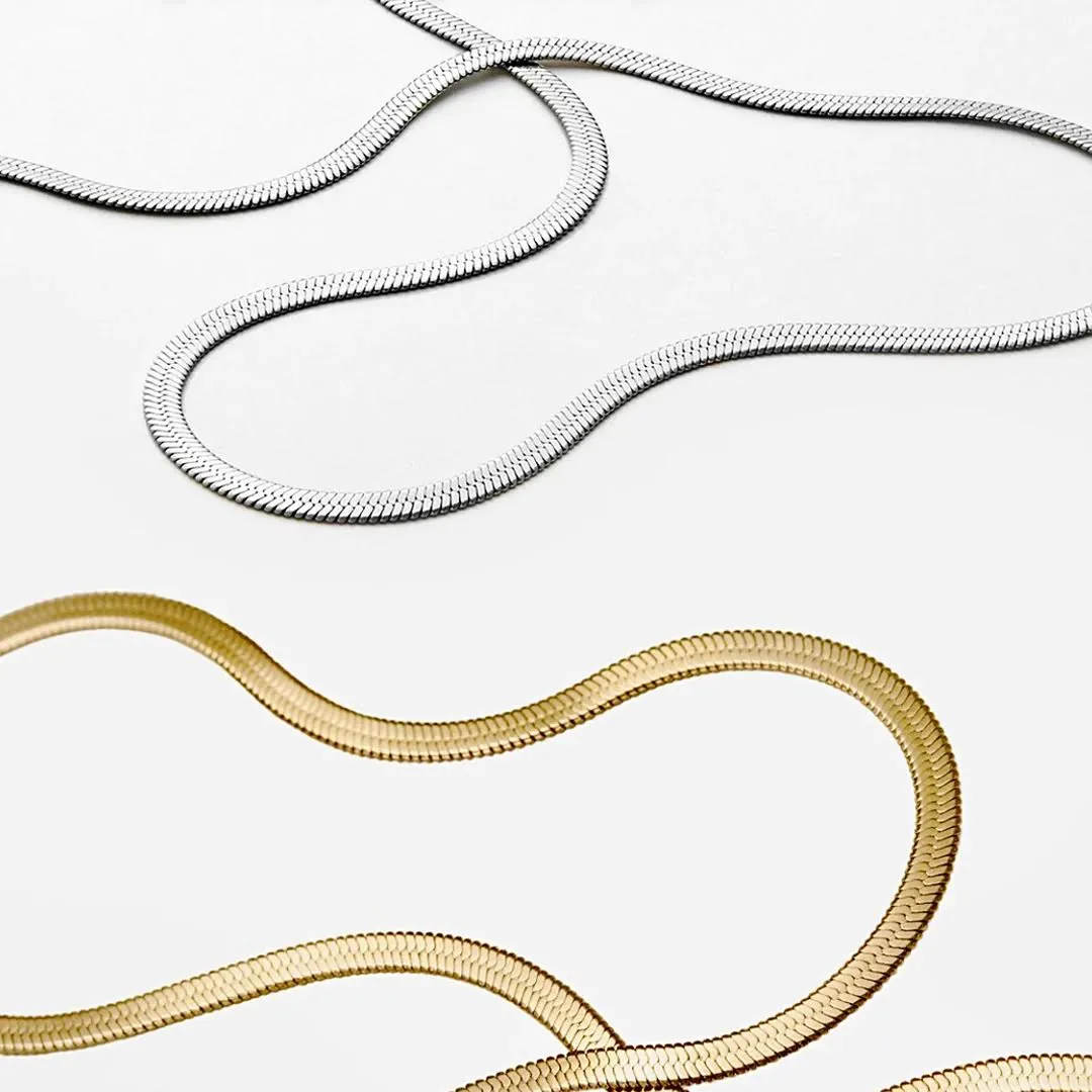 C004G B.Tiff 4mm Herringbone 18K Gold Plated Chain Necklace