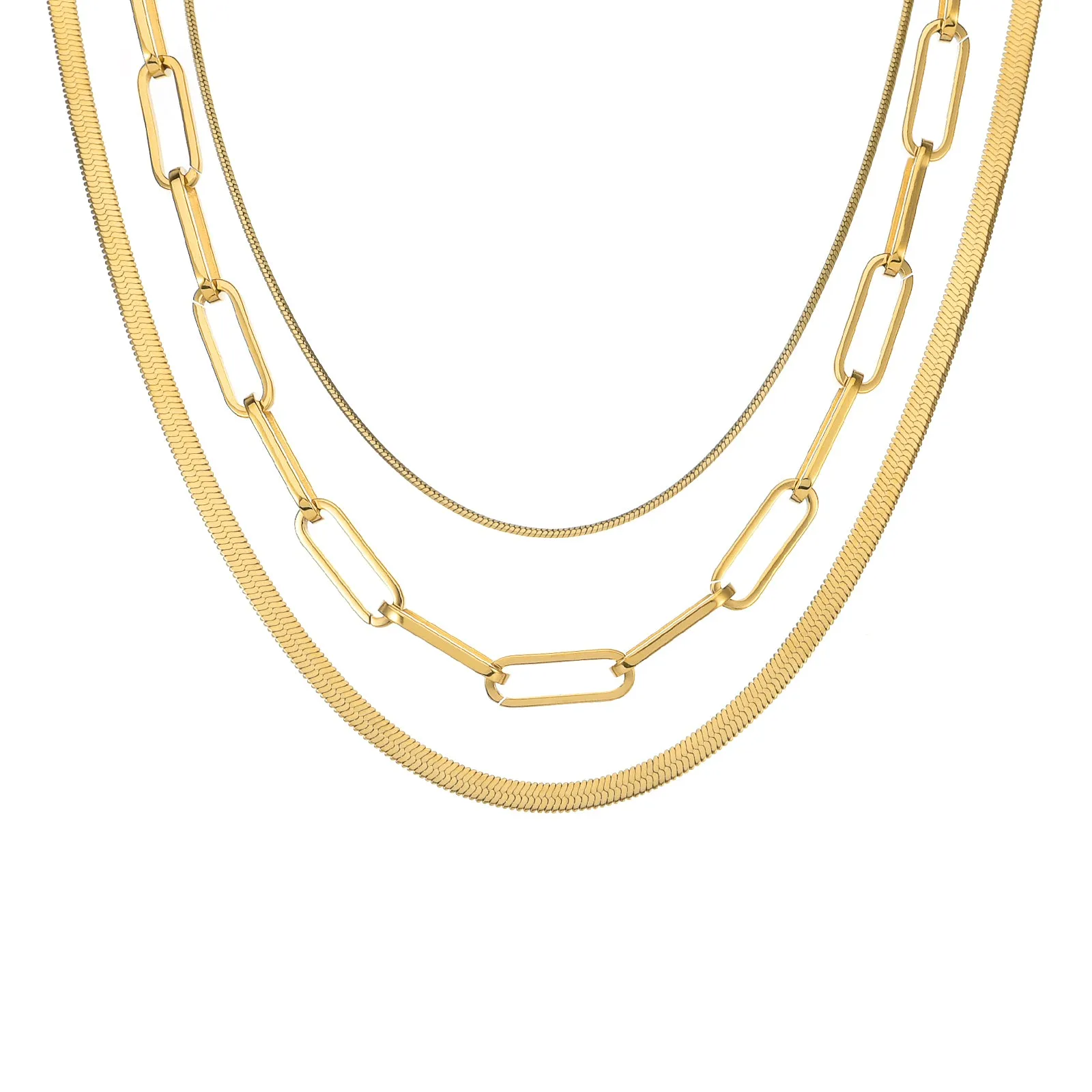 C004G B.Tiff 4mm Herringbone 18K Gold Plated Chain Necklace