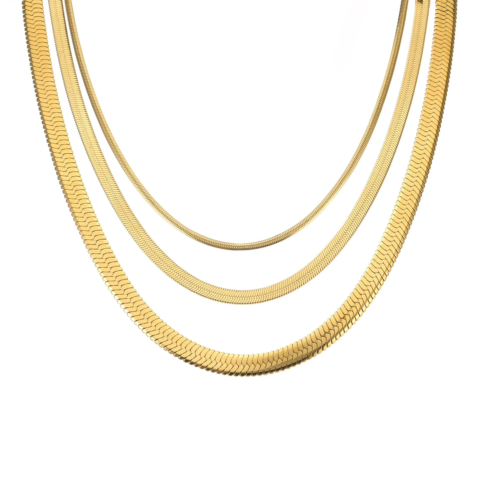 C004G B.Tiff 4mm Herringbone 18K Gold Plated Chain Necklace