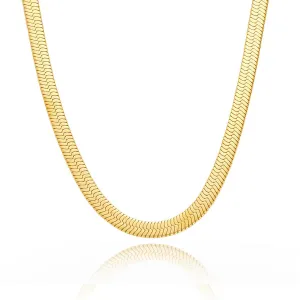 C006G B.Tiff 6mm Herringbone 18K Gold Plated Chain Necklace