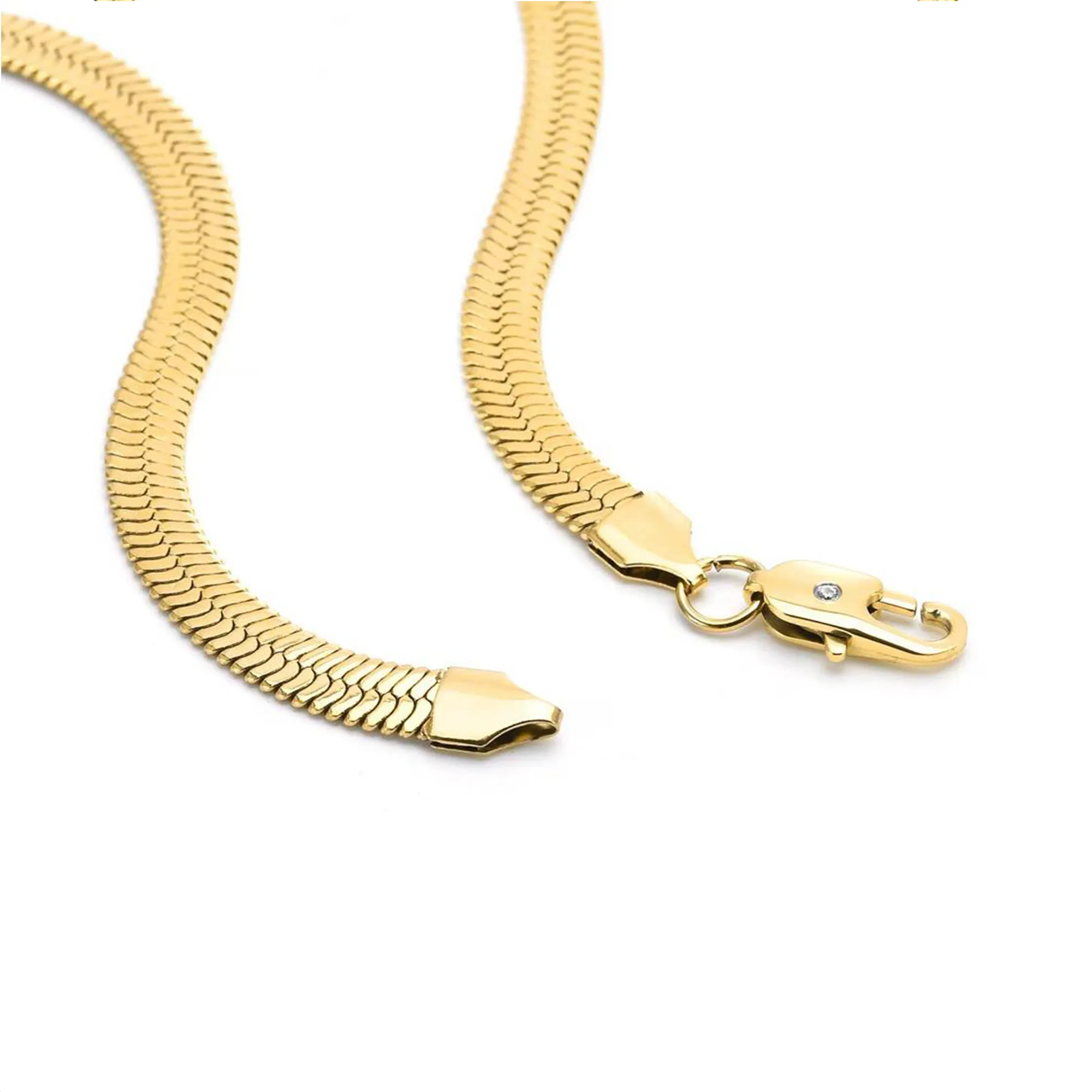 C006G B.Tiff 6mm Herringbone 18K Gold Plated Chain Necklace