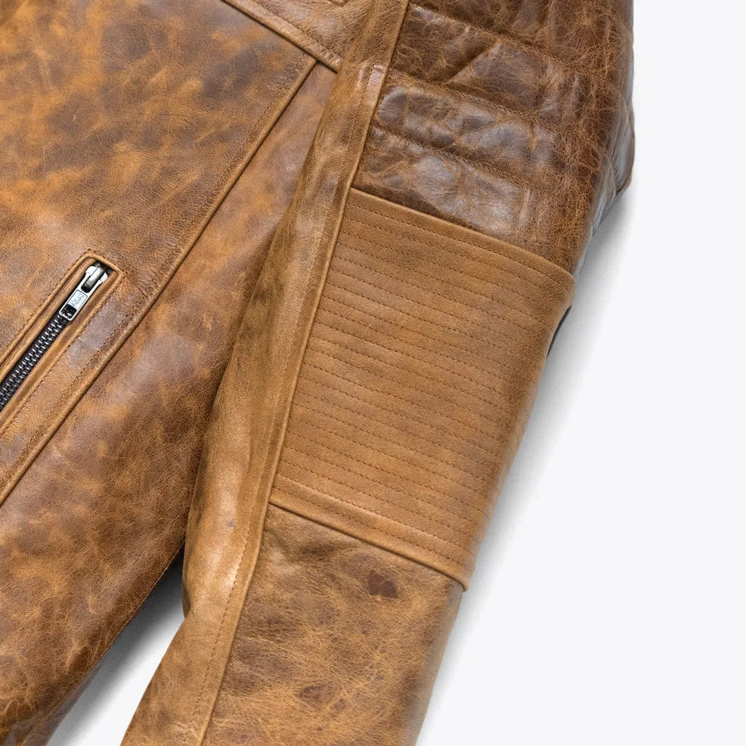 Cafe Racer Leather Jacket | Distressed Tan