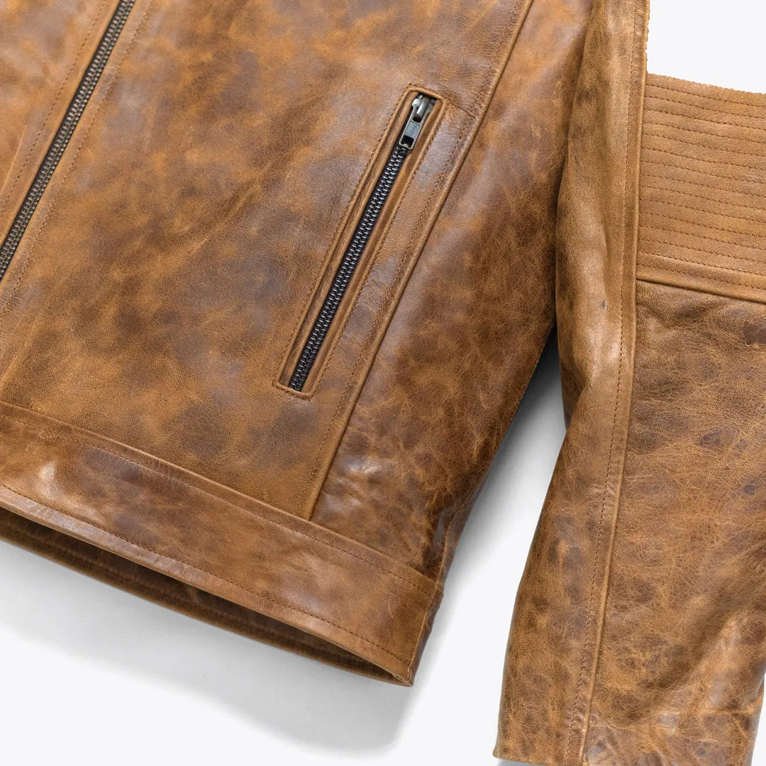 Cafe Racer Leather Jacket | Distressed Tan