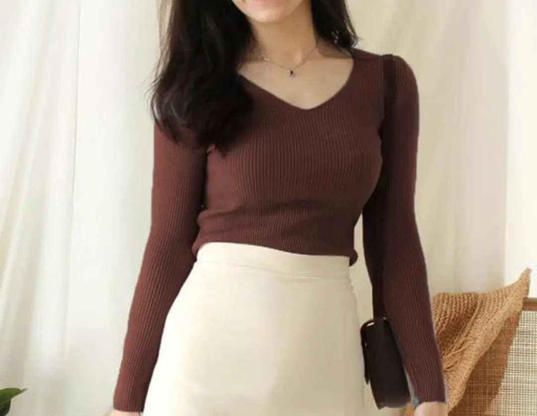 Casual Wear Full Sleeve Top for Women, Top for Girls (Small, Brown)