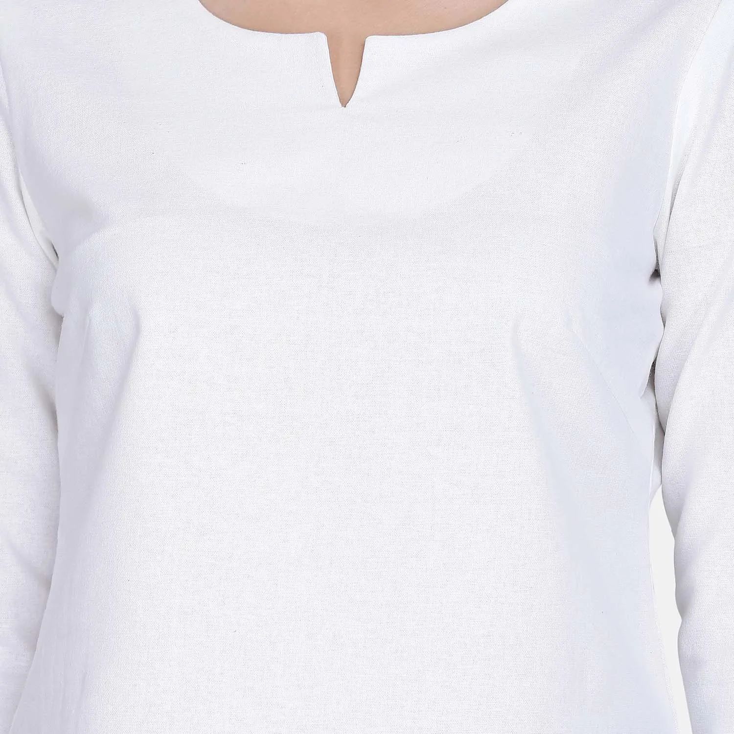 Casual White Pure Cotton Split Neck Office Top