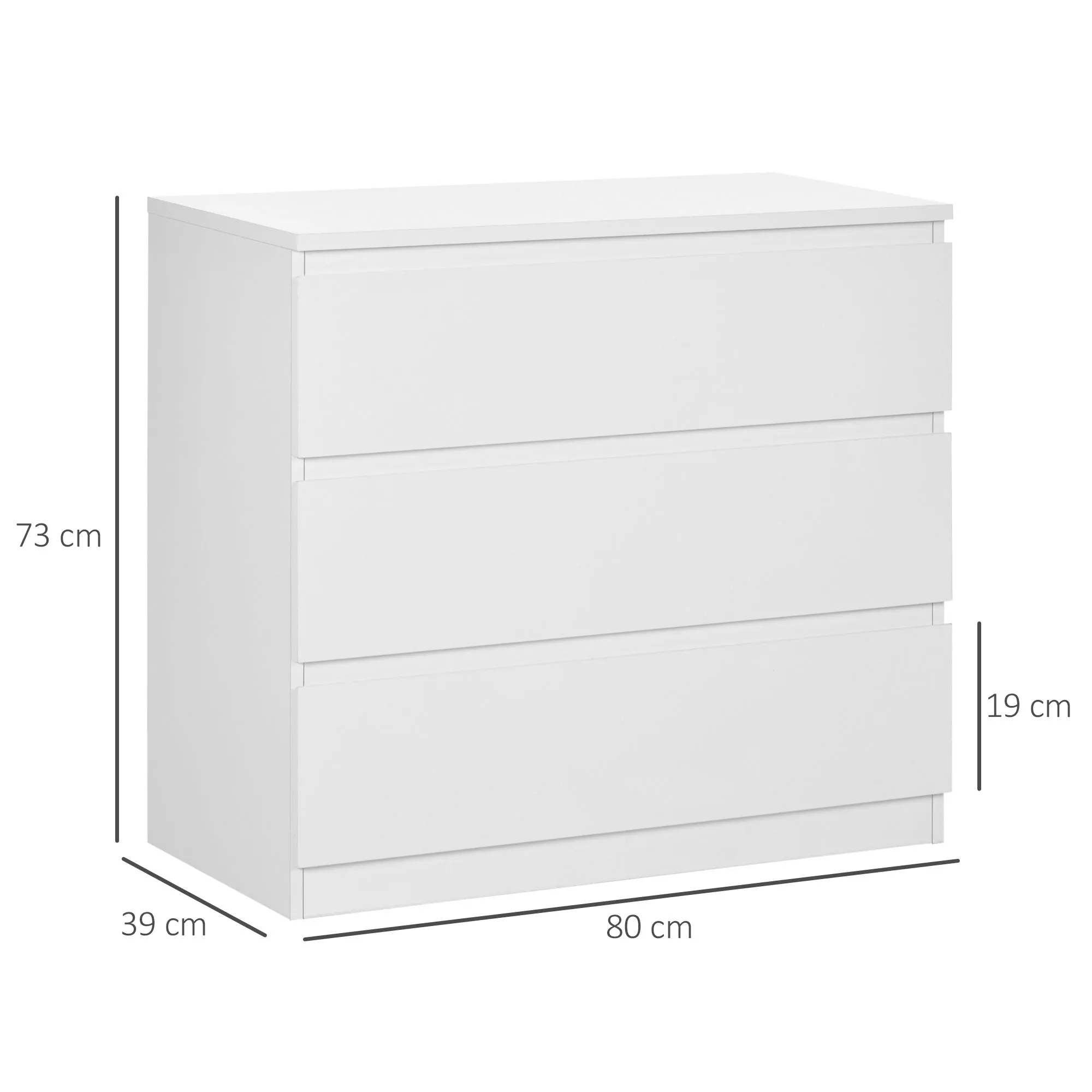 Chest of Drawers, 3-Drawer Storage Organiser Unit for Bedroom, Living Room, White