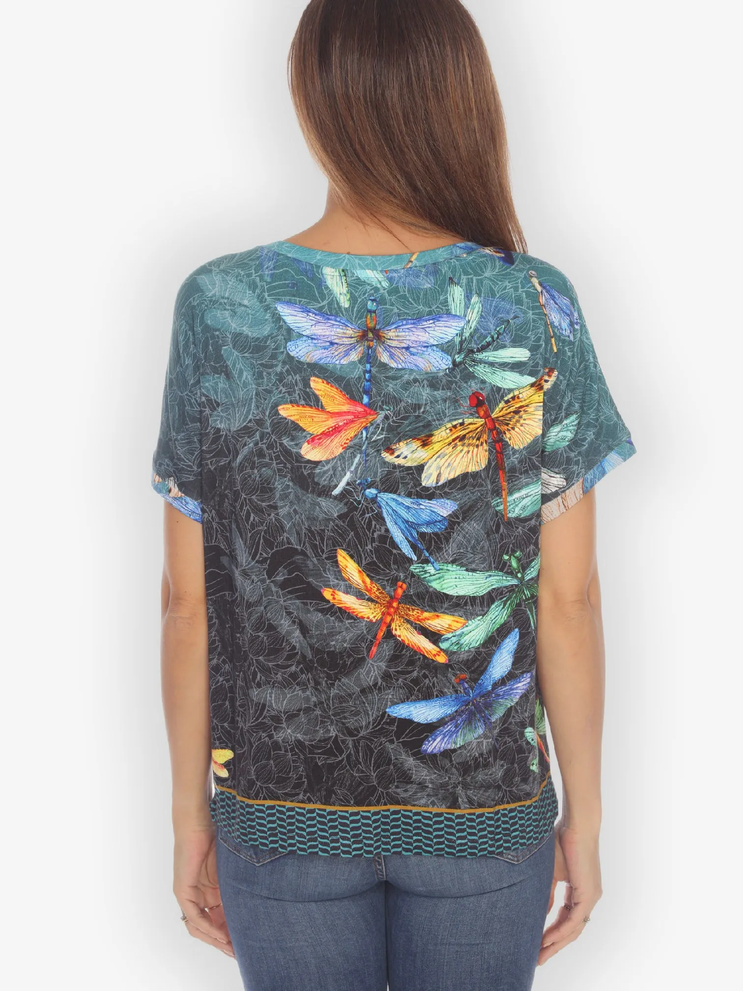 Colorful Dragonfly Cap Sleeves Tee