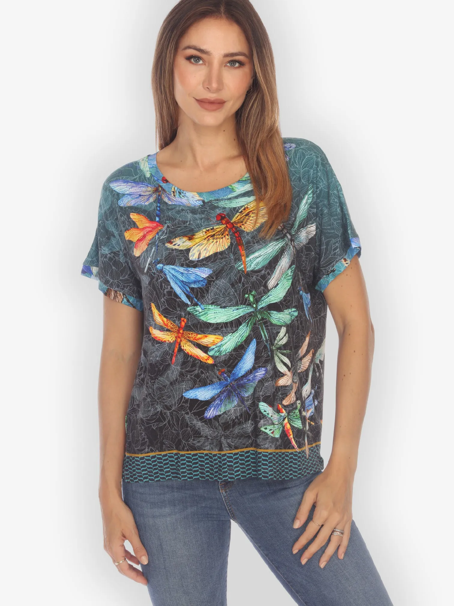 Colorful Dragonfly Cap Sleeves Tee