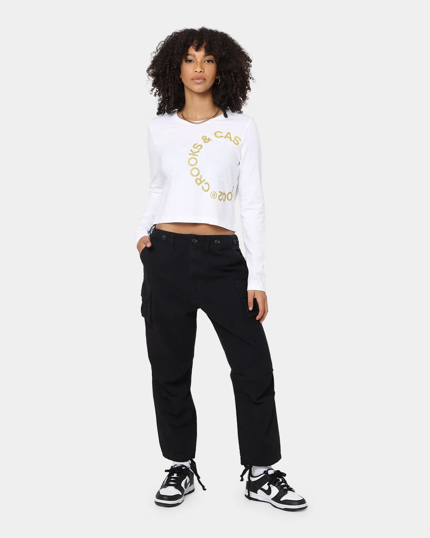 Crooks & Castles Women's Cut Off Long Sleeve T-Shirt White