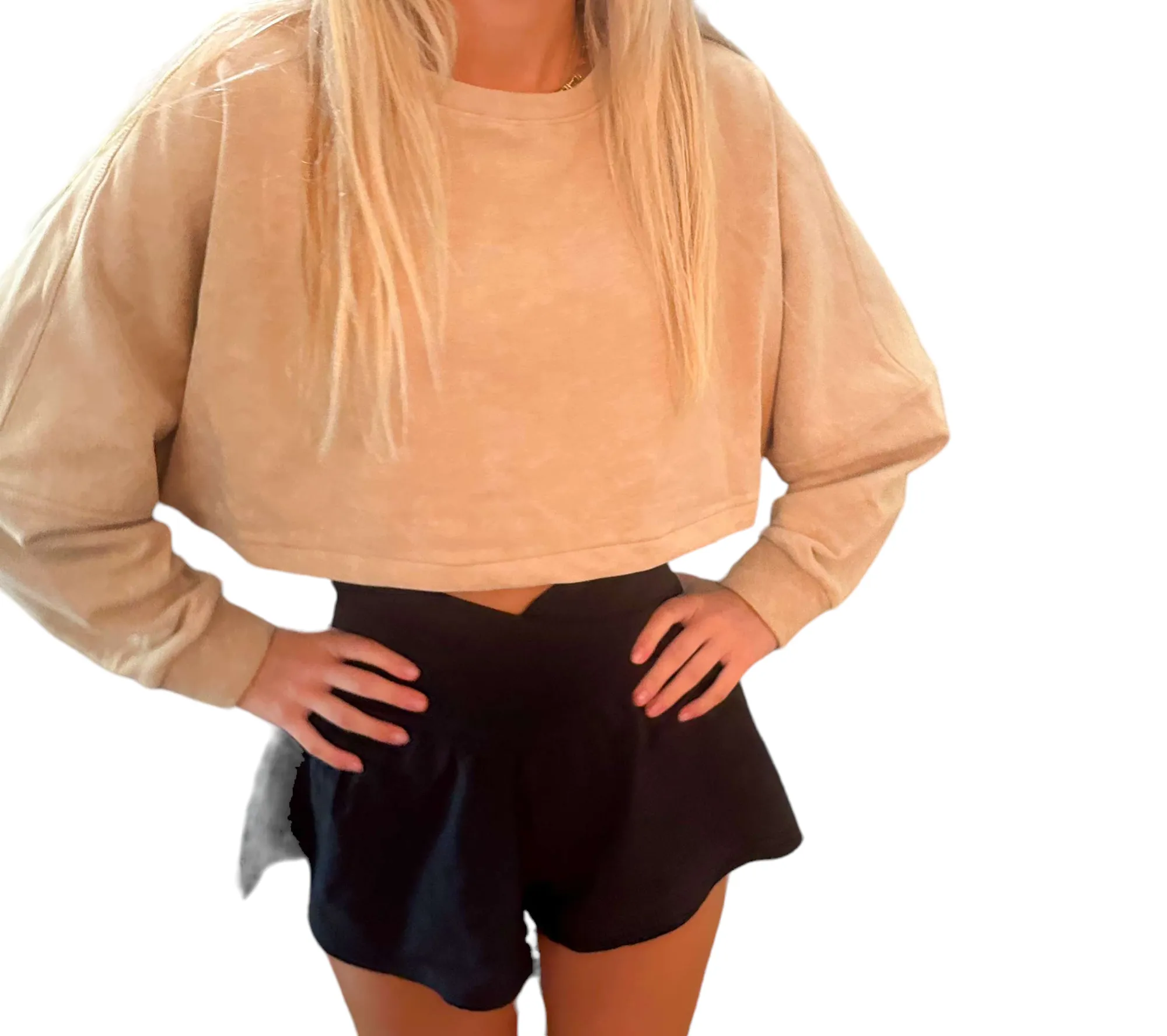 Cropped Sand Mineral Wash Sweatshirt