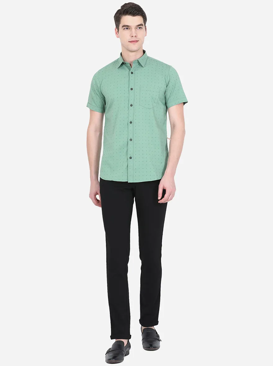 Dark Green Printed Slim Fit Semi Casual Shirt | JadeBlue