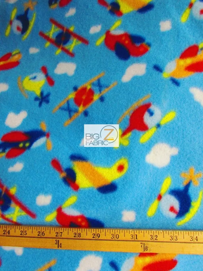 Fleece Printed Fabric / Airplanes In The Sky / Sold By The Yard