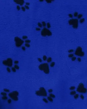 Fleece Printed Fabric Animal Paw / Blue/Black Paws / Sold By The Yard