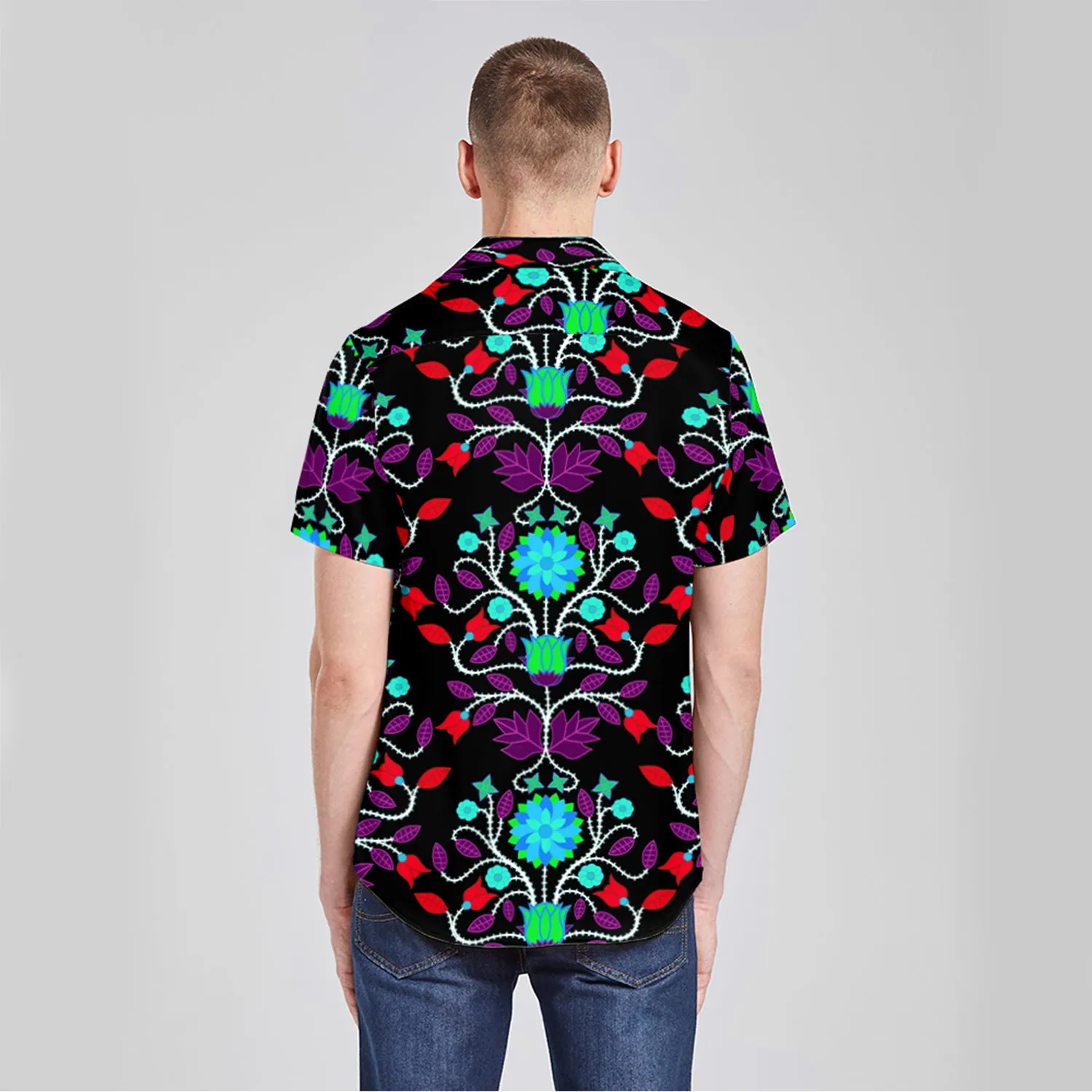 Floral Beadwork Four Clans Button Up Silk Shirt