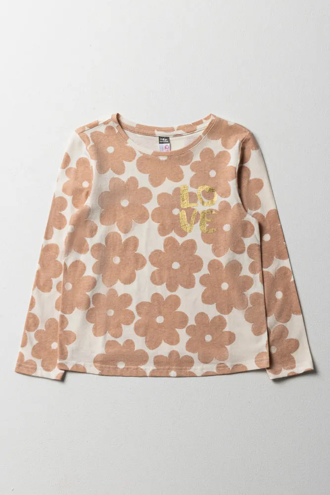 Flower Long Sleeve T-Shirt Pink Light Pink