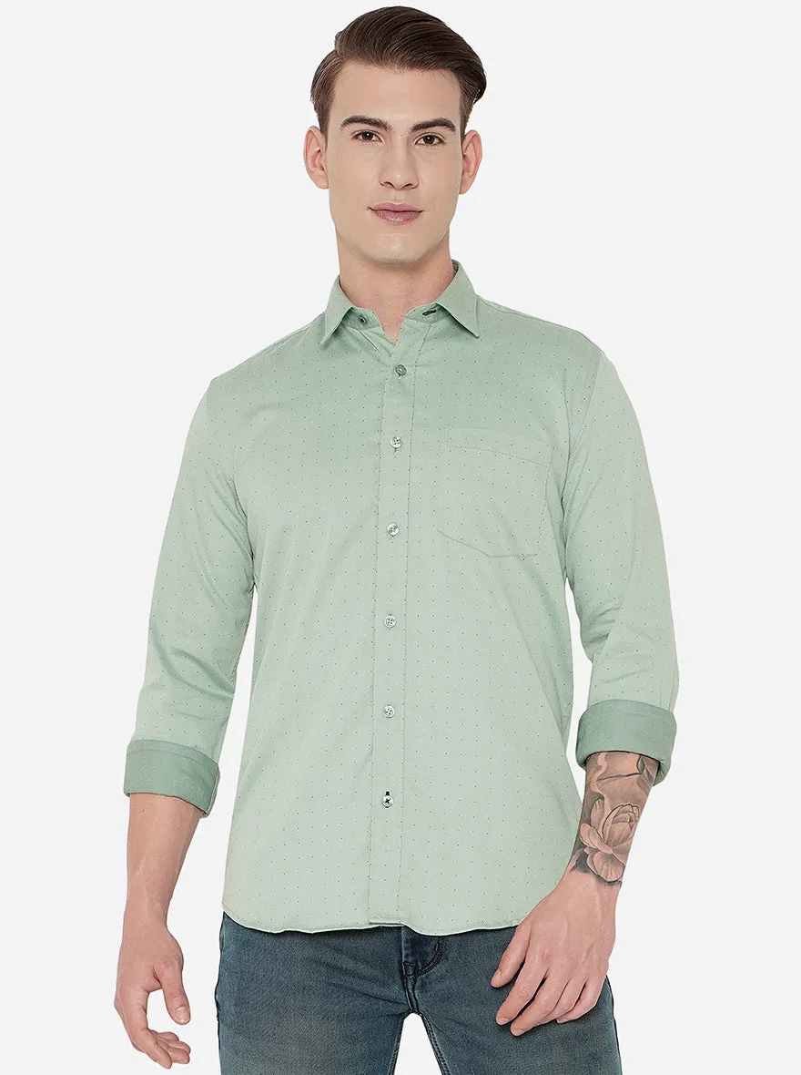 Granite Green Printed Slim Fit Casual Shirt | JadeBlue