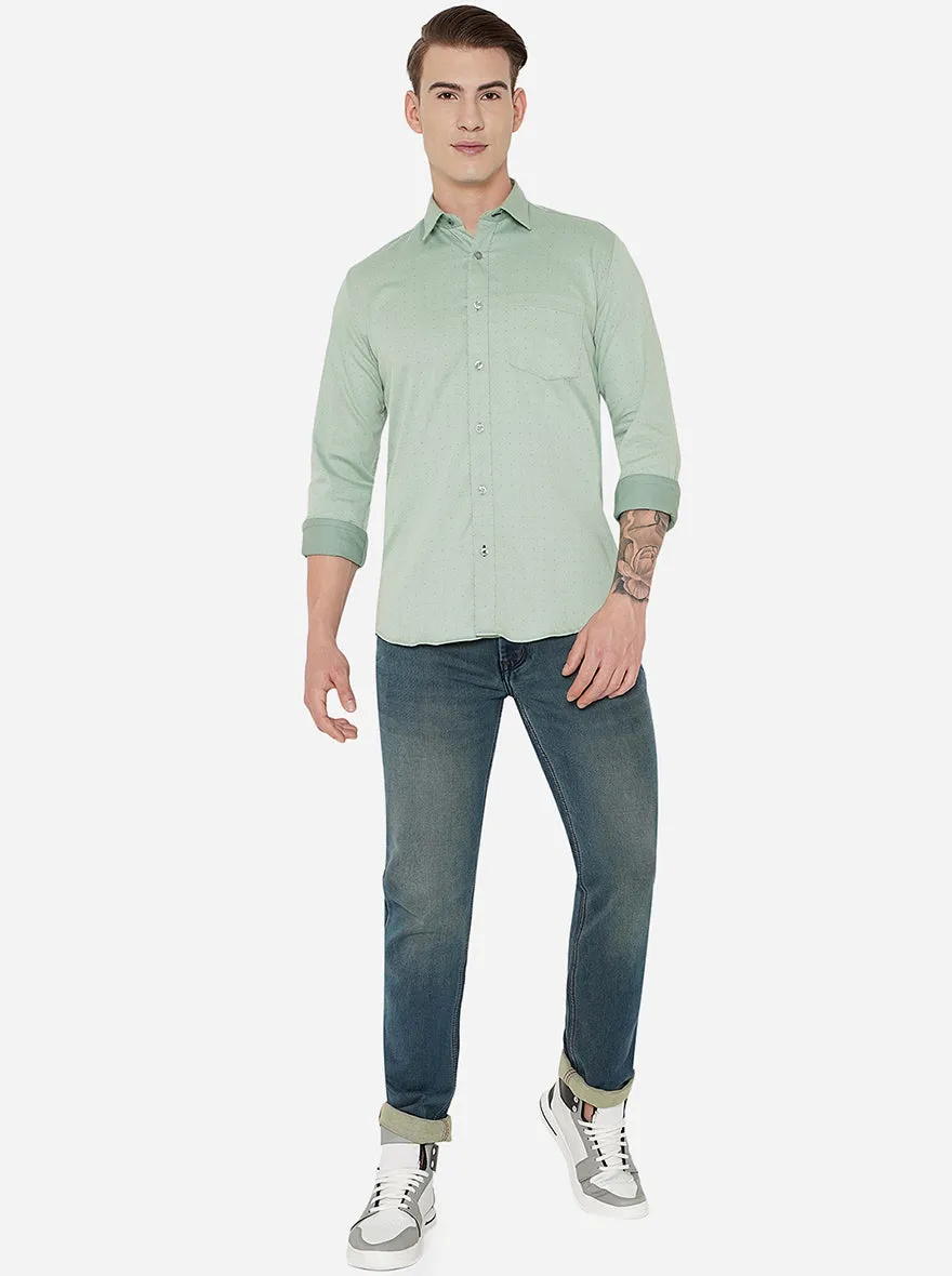 Granite Green Printed Slim Fit Casual Shirt | JadeBlue