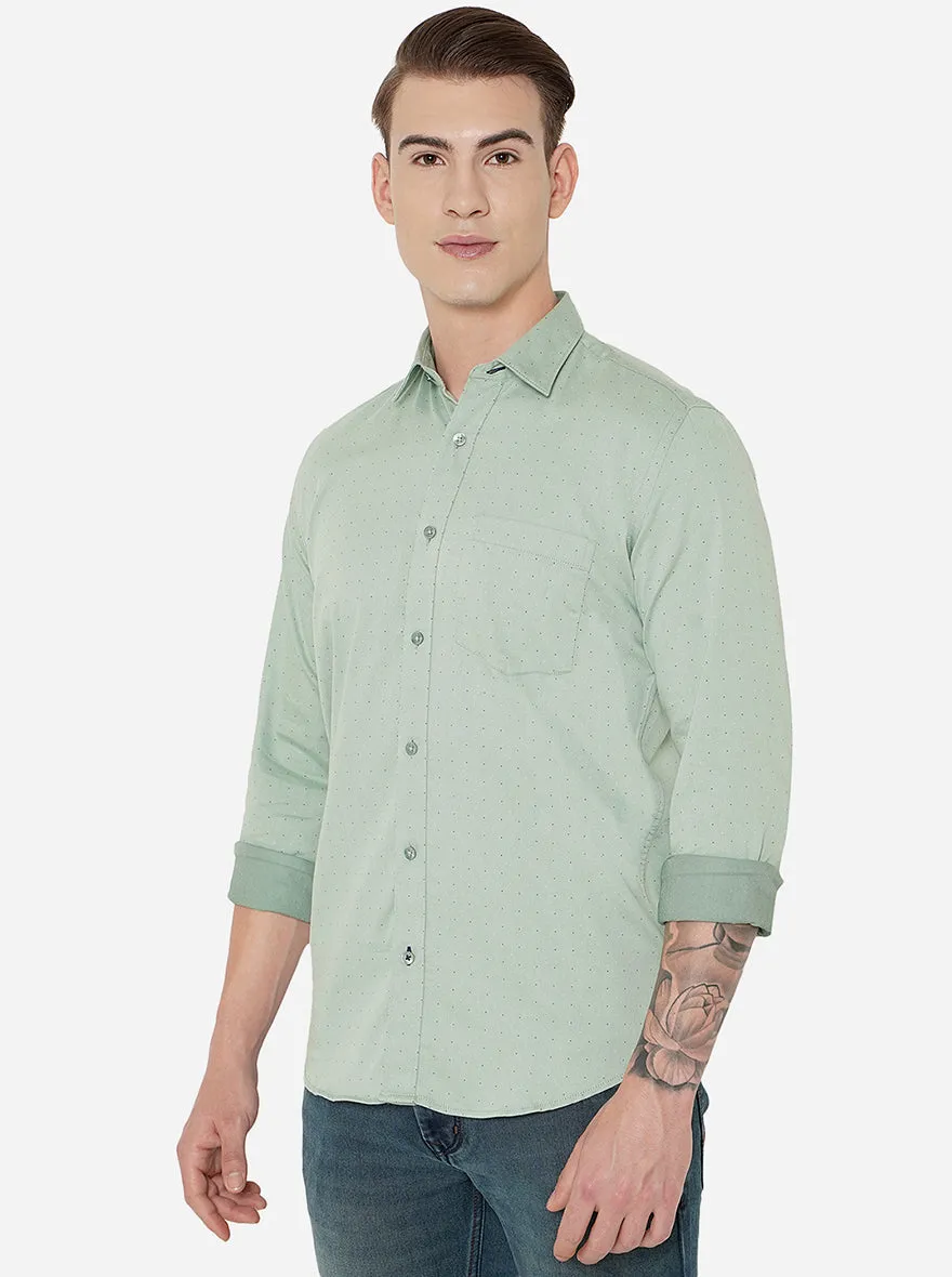 Granite Green Printed Slim Fit Casual Shirt | JadeBlue